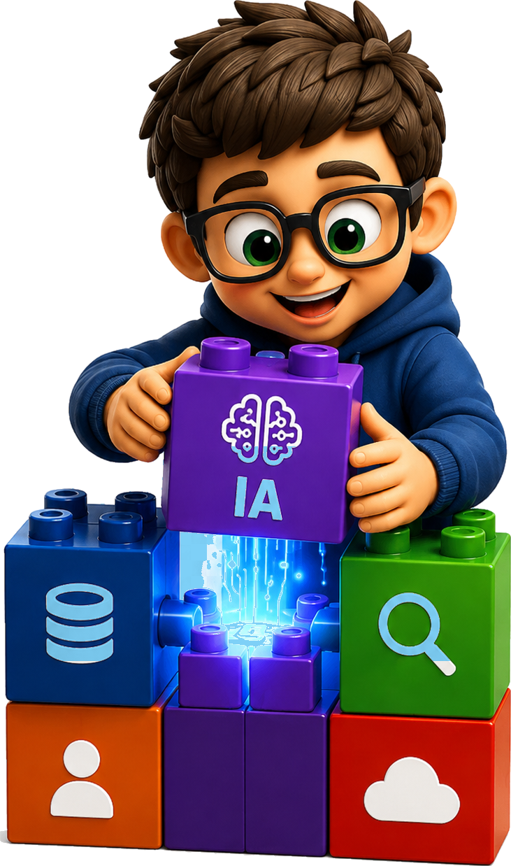 Blu, mascote da Bluey, montando blocos de IA